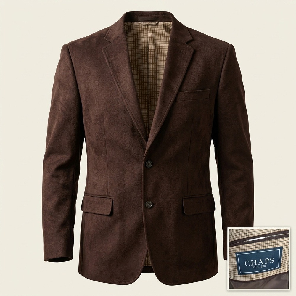 Chaps Faux Suede Sport Coat Mens 48R Brown Blazer Two Button Jacket RN90736